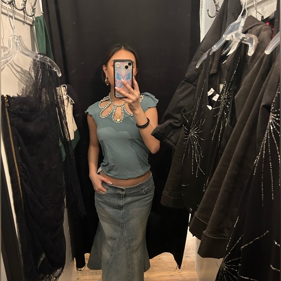 Blue Love moschino beaded blouse top size 2 - Picture 7 of 7